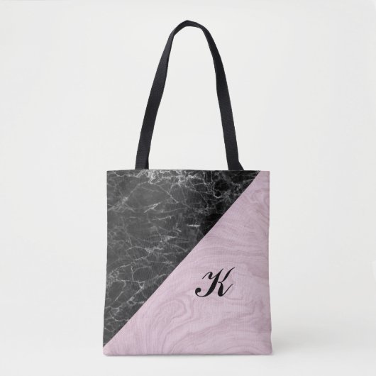 Chic Elegant Schwarz Rosa Marmor Mit Monogramm Tasche (Vorderseite)