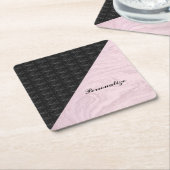 Chic Elegant Schwarz Rosa Marmor Personalisiert Rechteckiger Pappuntersetzer (angewinkelt)