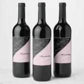 Chic Elegant Schwarz Rosa Marmor Personalisiert Weinetikett (Flaschen)