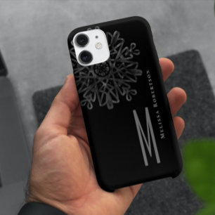 Chic Elegant Schwarz und Weiß Verzierte Monogrammi Case-Mate iPhone Hülle