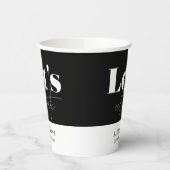Chic Elegant Schwarz-weiß Lass's Celebrate Geburts Pappbecher (Links)