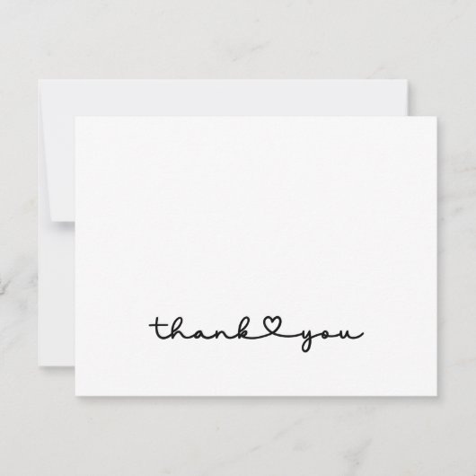 Chic Elegant Schwarz-weißes Script Herz Dankeskarte (Vorderseite)