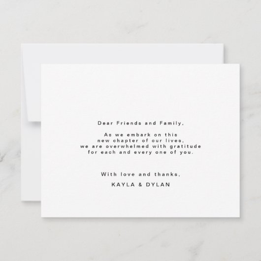 Chic Elegant Schwarz-weißes Script Herz Dankeskarte (Rückseite)