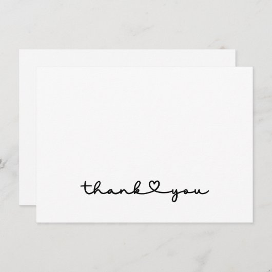 Chic Elegant Schwarz-weißes Script Herz Dankeskarte (Vorne/Hinten)