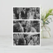 Chic Elegant Script 3 Foto Hochzeit Dankeskarte (Stehend Vorderseite)