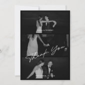 Chic Elegant Script Black 3 Foto Wedding Dankeskarte (Vorderseite)