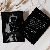 Chic Elegant Script Black 3 Foto Wedding Dankeskarte