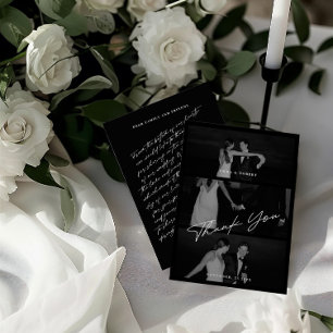 Chic Elegant Script Black 3 Foto Wedding Dankeskarte