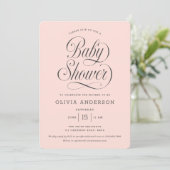 Chic Elegant Script  Blush Pink Girl Baby Shower Einladung (Stehend Vorderseite)