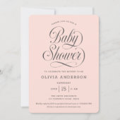 Chic Elegant Script  Blush Pink Girl Baby Shower Einladung (Vorderseite)