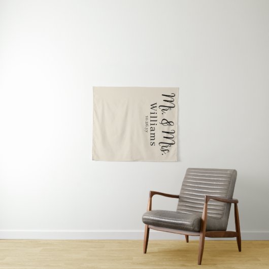 Chic Elegant Script Mr and Mrs Wedding Reception Wandteppich (Beispiel (Horizontal))