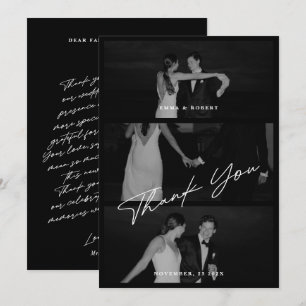 Chic Elegant Script Schwarz 3 Foto Hochzeit Dankeskarte