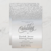 Chic Elegant Silver Glitzer Bokeh Wedding Einladung (Vorne/Hinten)