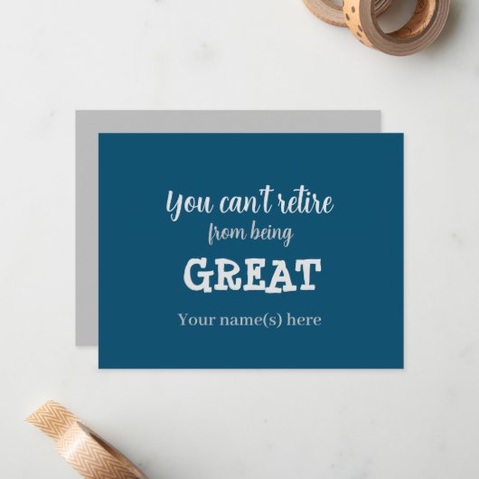 Chic Elegant Simple Navy Blue Happy Retirement Mitteilungskarte (Vorderseite/Rückseite Beispiel)