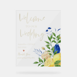 Chic Elegant Summer Lemon Floral Wedding Willkomme Acrylschild