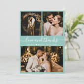 Chic Elegant Türkis 3 Foto Collage Wedding Dankeskarte (Stehend Vorderseite)