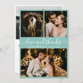 Chic Elegant Türkis 3 Foto Collage Wedding Dankeskarte (Vorne/Hinten)