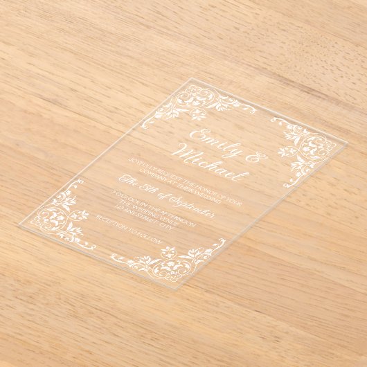 Chic Elegant Typografy Floral Wedding Acryleinladungen (Ablage )