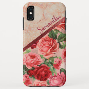 Chic Elegant Vintag rosa Rote Rosen Blumenmarmor Case-Mate iPhone Hülle