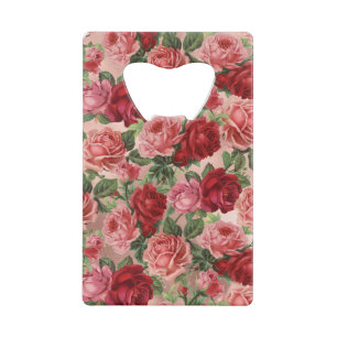 Chic Elegant Vintag Rosa Rote Rosen Blütenfarben Geldbeutel Flaschenöffner