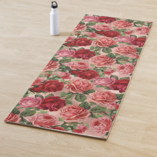 Chic Elegant Vintag Rosa Rote Rosen Blütenfarben Yogamatte
