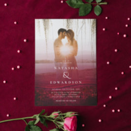 Chic Elegant Wavy Burgundy Abstraktes Foto Hochzei Einladung