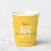 Chic Elegant Wedding Monogram + Name Niedlich gelb Pappbecher (Rückseite)