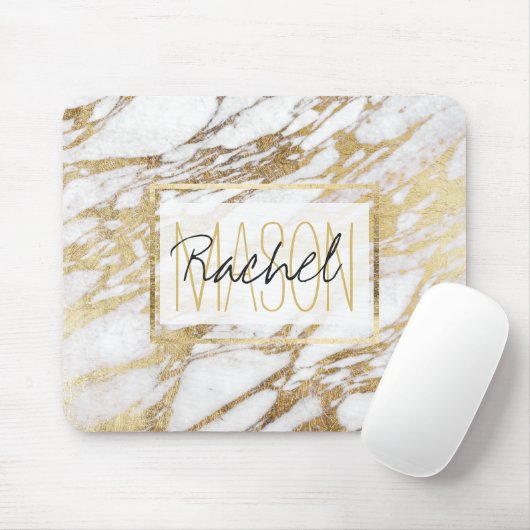 Chic Elegant White and Gold Marmor Monogram Mousepad (Mit Mouse)