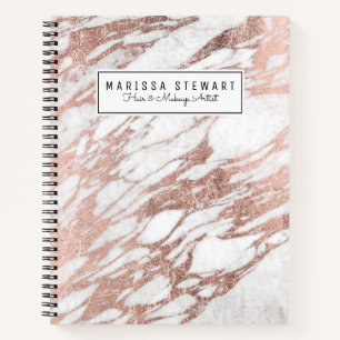 Chic Elegant White and Rose Gold Marmormuster Notizblock