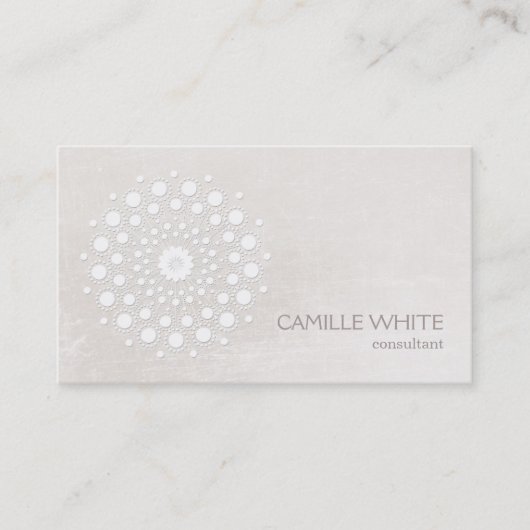 Chic Elegant White Circle Mandala Ivory Visitenkarte (Vorderseite)
