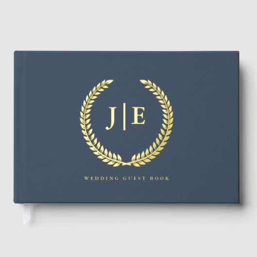Chic Elegant Wreath Monogram Wedding Gästebuch (Vorderseite)