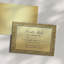 Chic Elegante Black and Gold Wedding RSVP Karte