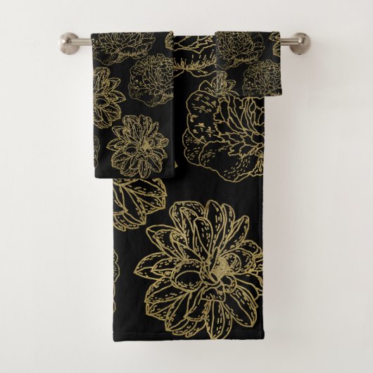 Chic Elegante Black Line Gezeichnet Blume Muster Badhandtuch Set (Insitu)