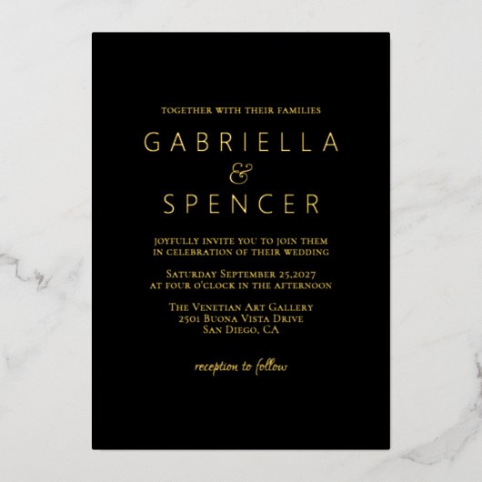 Chic Elegante Black Wedding Gold Einladung (Vorderseite)