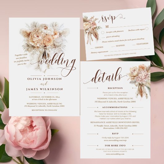 Chic elegante Blumen Hochzeit RSVP QR Code-Karte Einladung