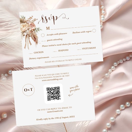 Chic elegante Blumen Hochzeit RSVP QR Code-Karte Einladung
