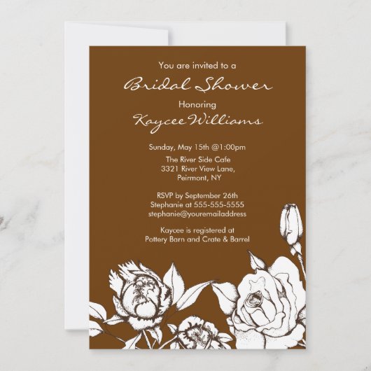 Chic Elegante Blumenbraun Dusche Einladung Brow (Vorderseite)