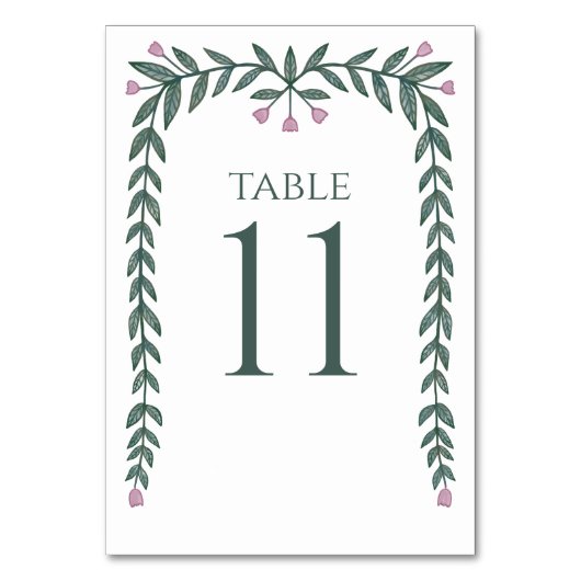 Chic Elegante Blumenrahmen Botanische Weinberge Ro Tischnummer (Vorderseite)