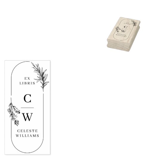 Chic Elegante Botanische Ex Libris Initialen Name Gummistempel (Stempel)