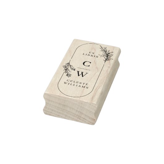 Chic Elegante Botanische Ex Libris Initialen Name Gummistempel (Stempel)
