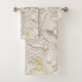 Chic,Elegante Creams & Leder Blume-Look Badhandtuch Set