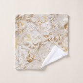 Chic,Elegante Creams & Leder Blume-Look Badhandtuch Set (Waschlappen)