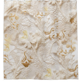 Chic,Elegante Creams & Leder Blume-Look Duschvorhang