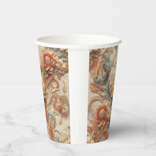 Chic,Elegante Creams & Leder Blume-Look Pappbecher (Rechts)