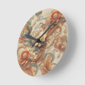 Chic,Elegante Creams & Leder Blume-Look Runde Wanduhr (Winkel)