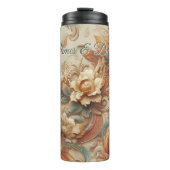 Chic,Elegante Creams & Leder Blume-Look Thermosbecher (Vorderseite)