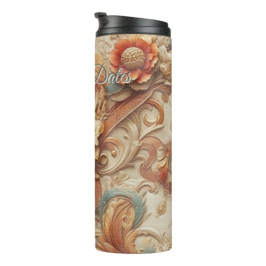 Chic,Elegante Creams & Leder Blume-Look Thermosbecher (Nach rechts gedreht)