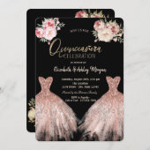 Chic Elegante Dress Floral Black Quinceanera Einladung (Vorne/Hinten)