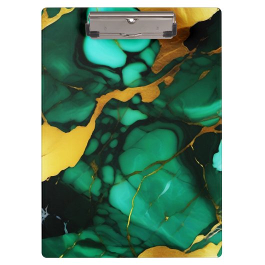 Chic Elegante dunkelgrüne, goldgelbe Imitate Marmo Klemmbrett (Vorderseite)