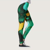 Chic Elegante dunkelgrüne, goldgelbe Imitate Marmo Leggings (Rechts)